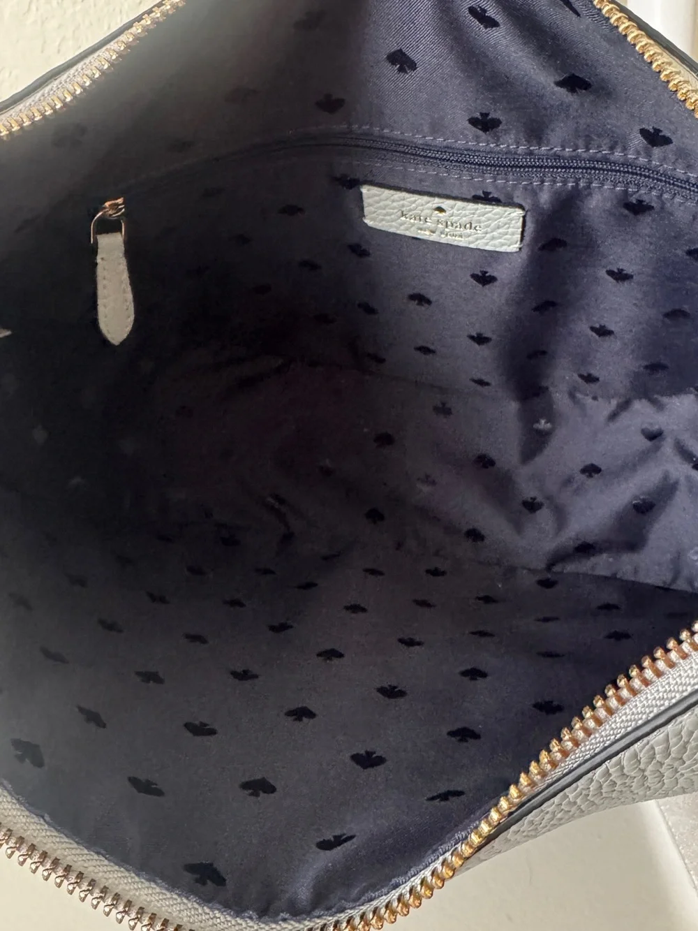 kate spade light gray pebbled leather hobo bag